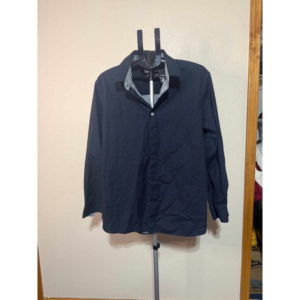 Nick Graham Everywhere Mens 2XL Navy Blue Polka Dot Stretch Modern Fit Shirt